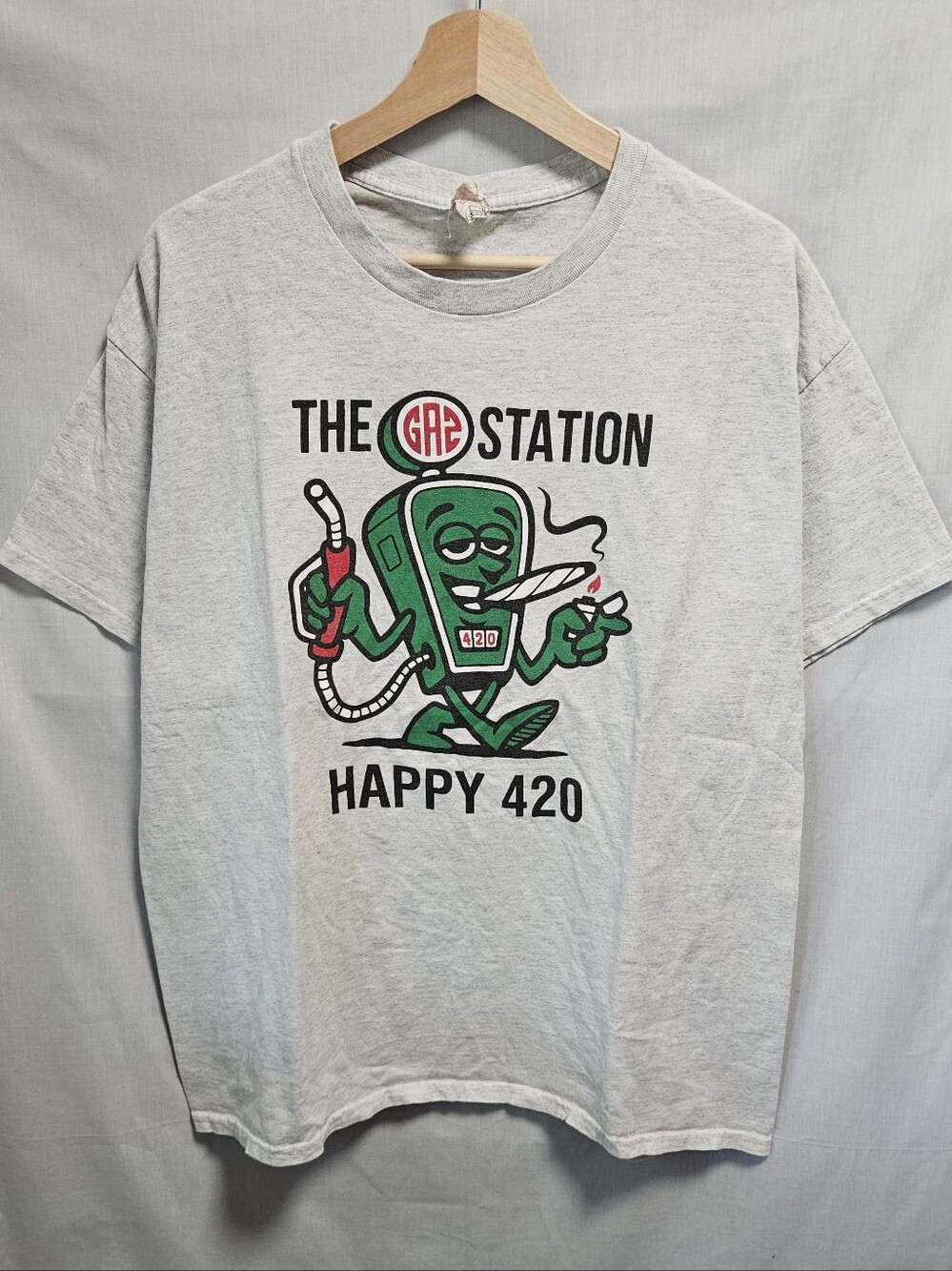 Vtg The Gas Station Happy 420 Graphic Tee - Light Gray sz XL